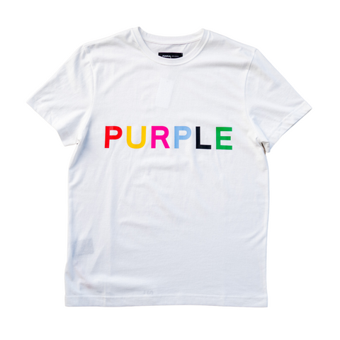 Purple Brand Multi Color Text T-shirt (White) - PURPLE BRAND