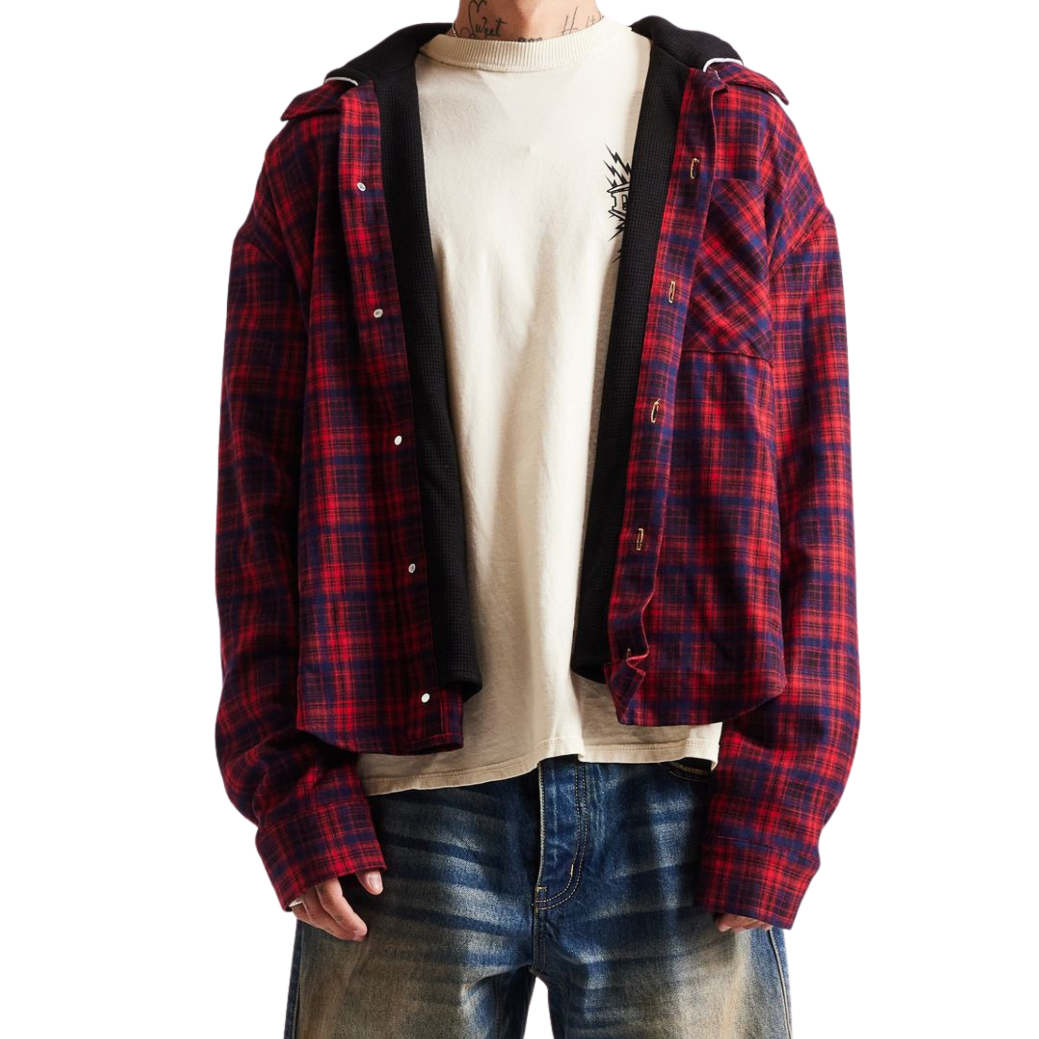 DSM "Eagle" Hooded Flannel-Red/Navy