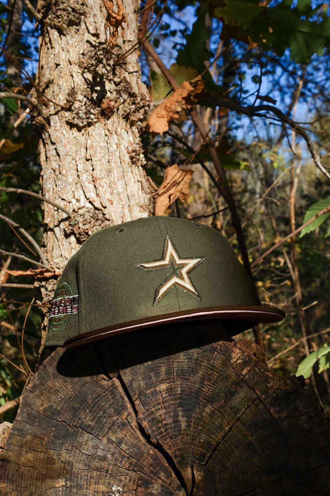 New Era Houston Astros 2005 World Series Side Patch Pink UV 59Fifty Fitted (Olive/Walnut)