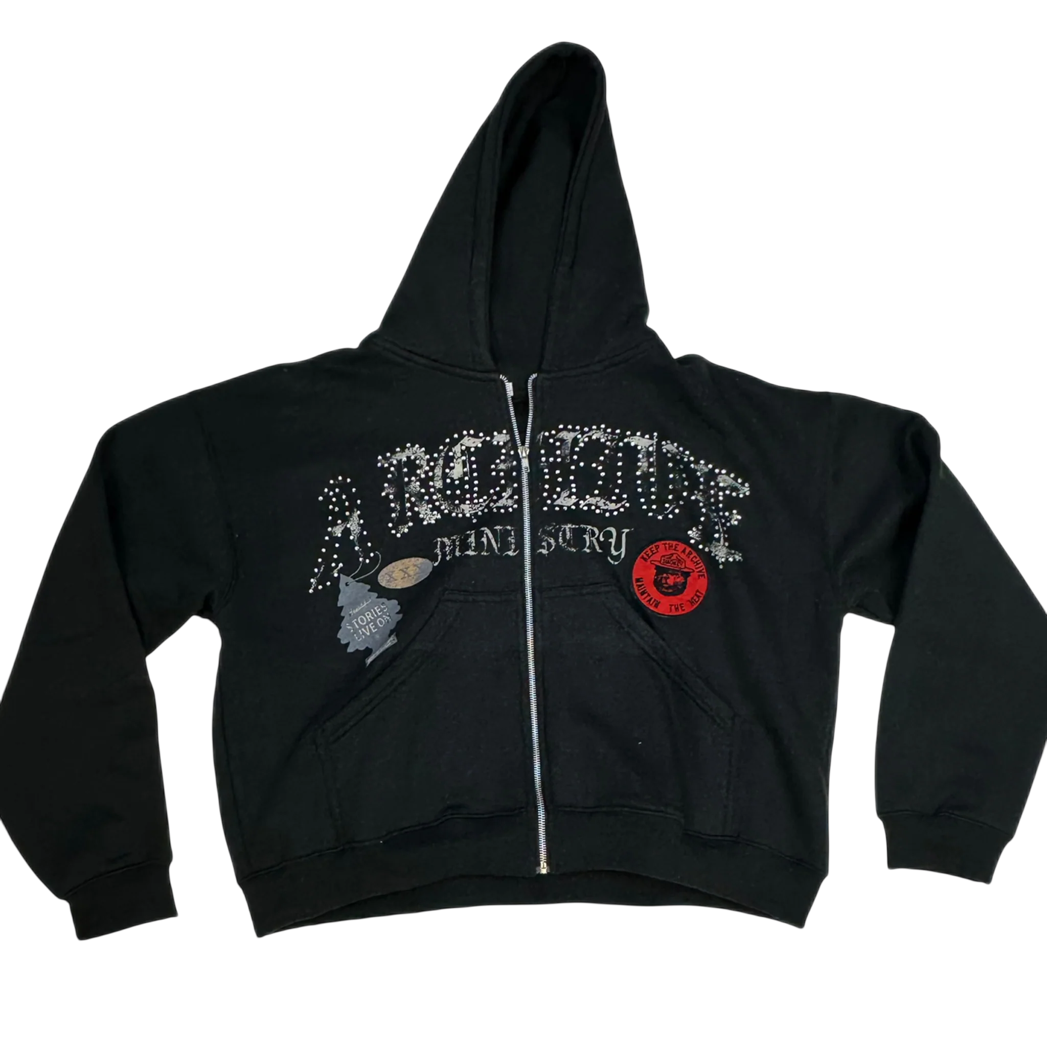 Archive Ministry "Bear Mountain Camp" Studded Zip Hoodie (Black) - Archive Ministry