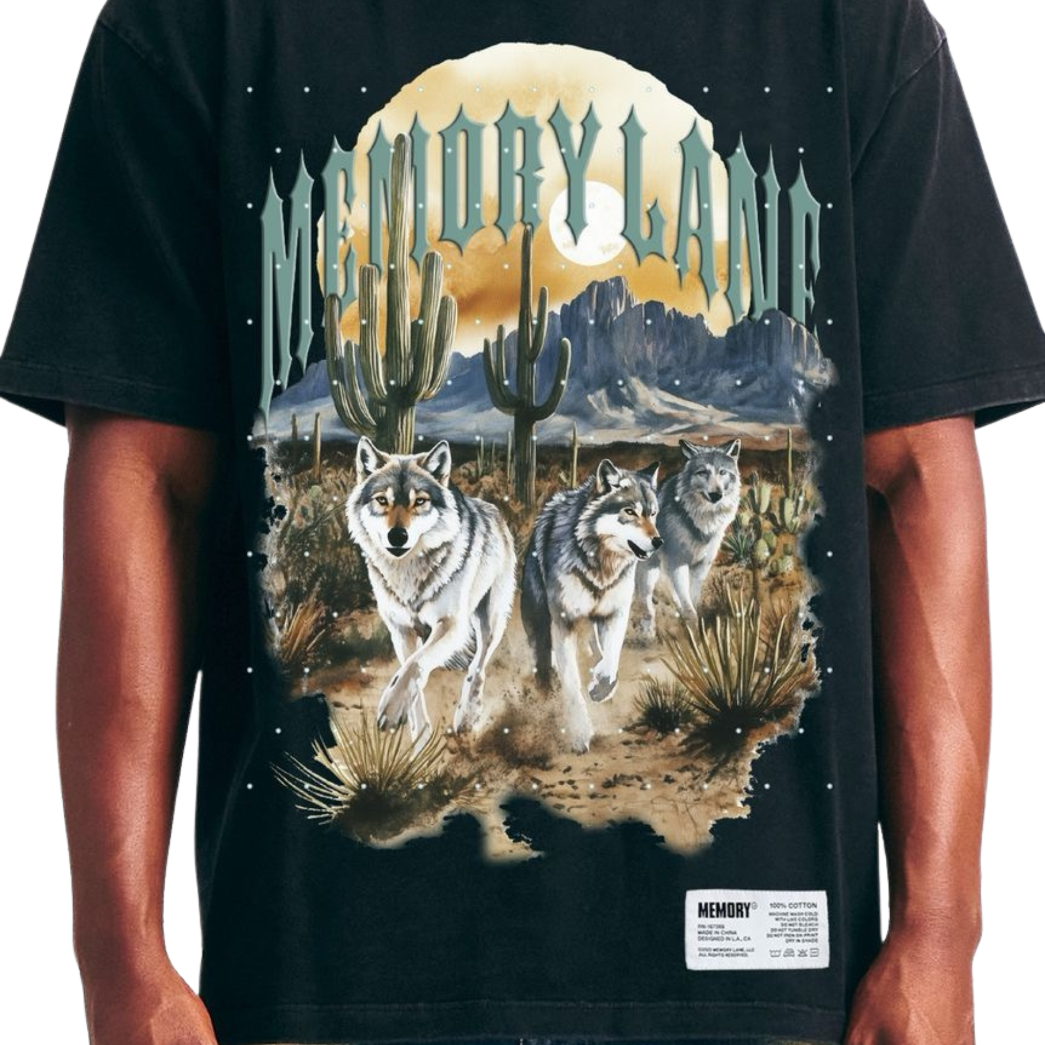 Memory Lane "RUNNING WOLVES" TEE-VINTAGE BLACK - Memory Lane