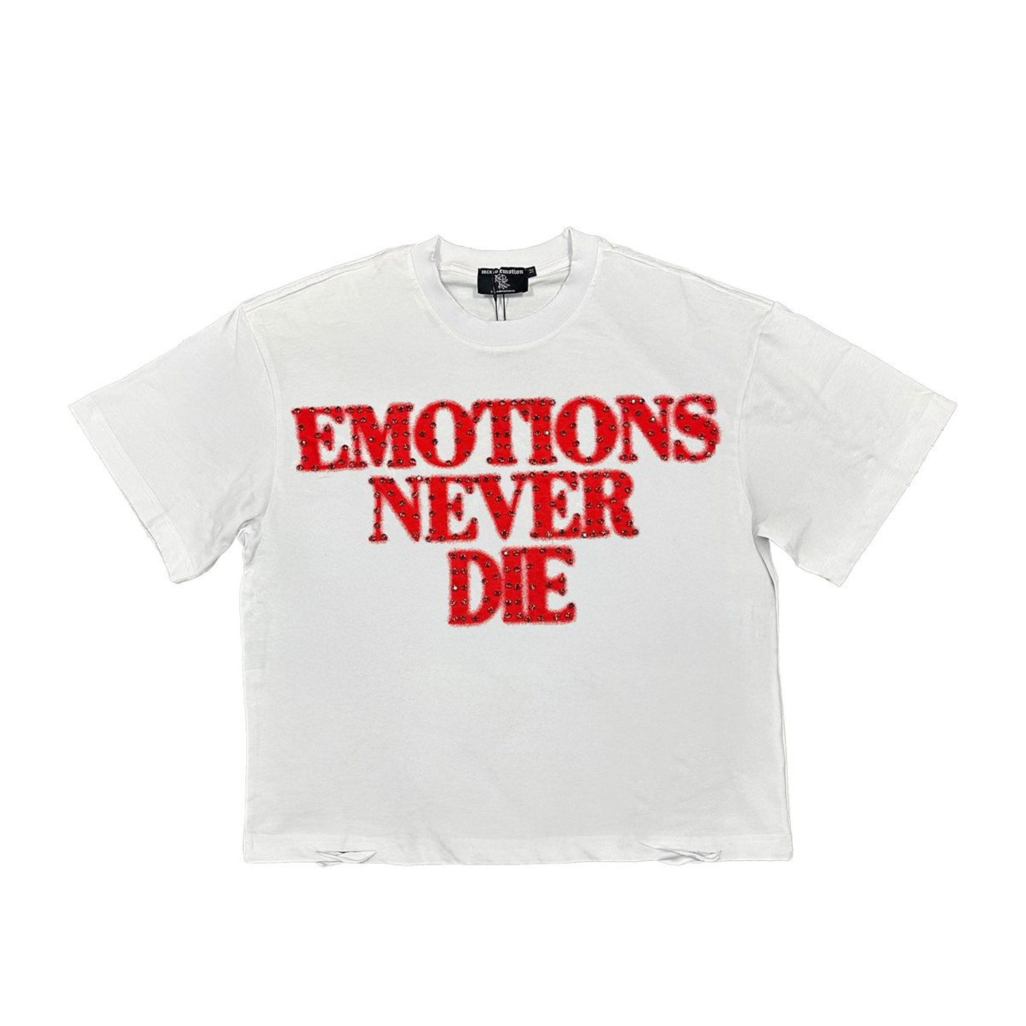 Mixed Emotion "Red End’" Rhinestone Tee (White) - Mixed Emotion