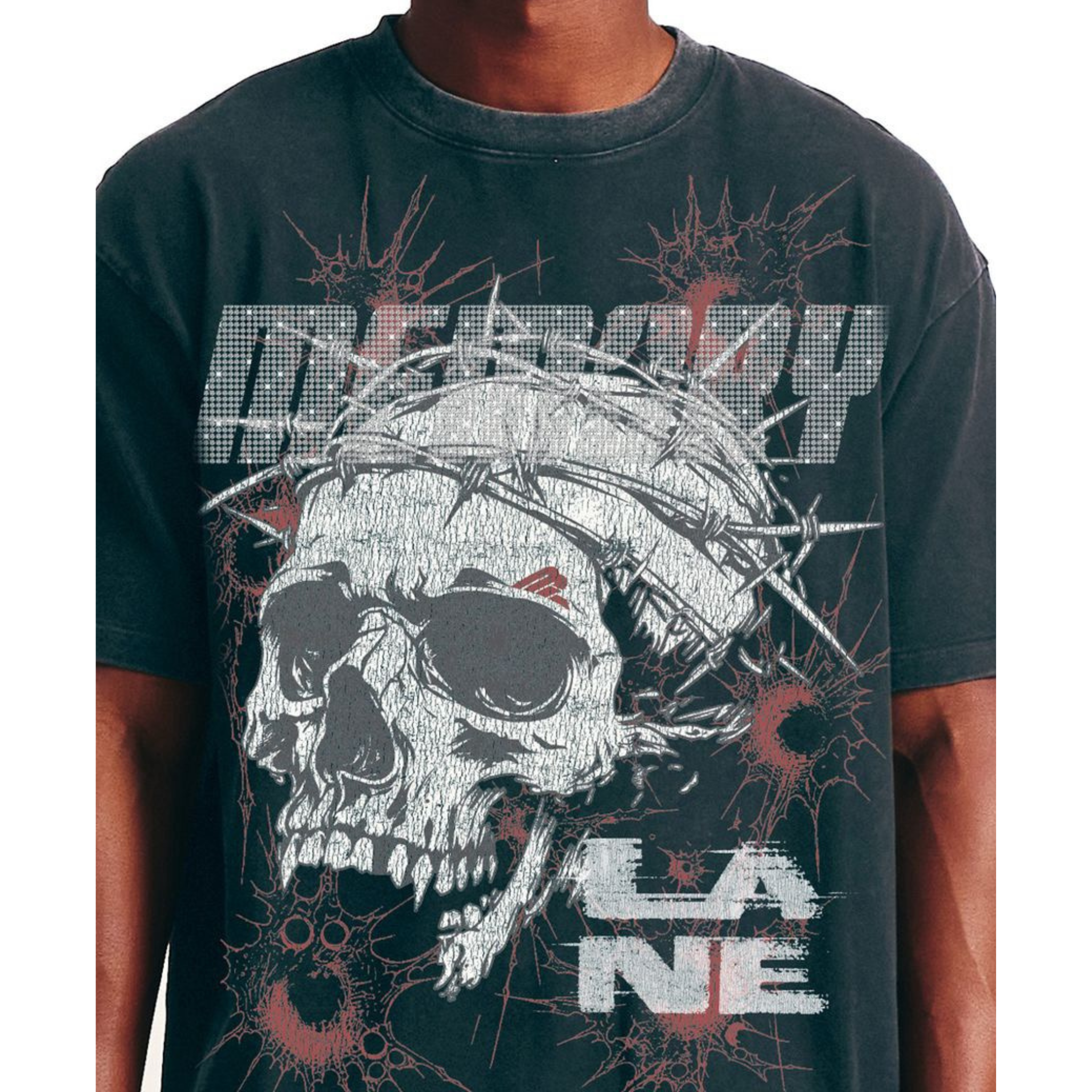 Memory Lane "SKULL WIRE" Tee - Rhinestones (Black)