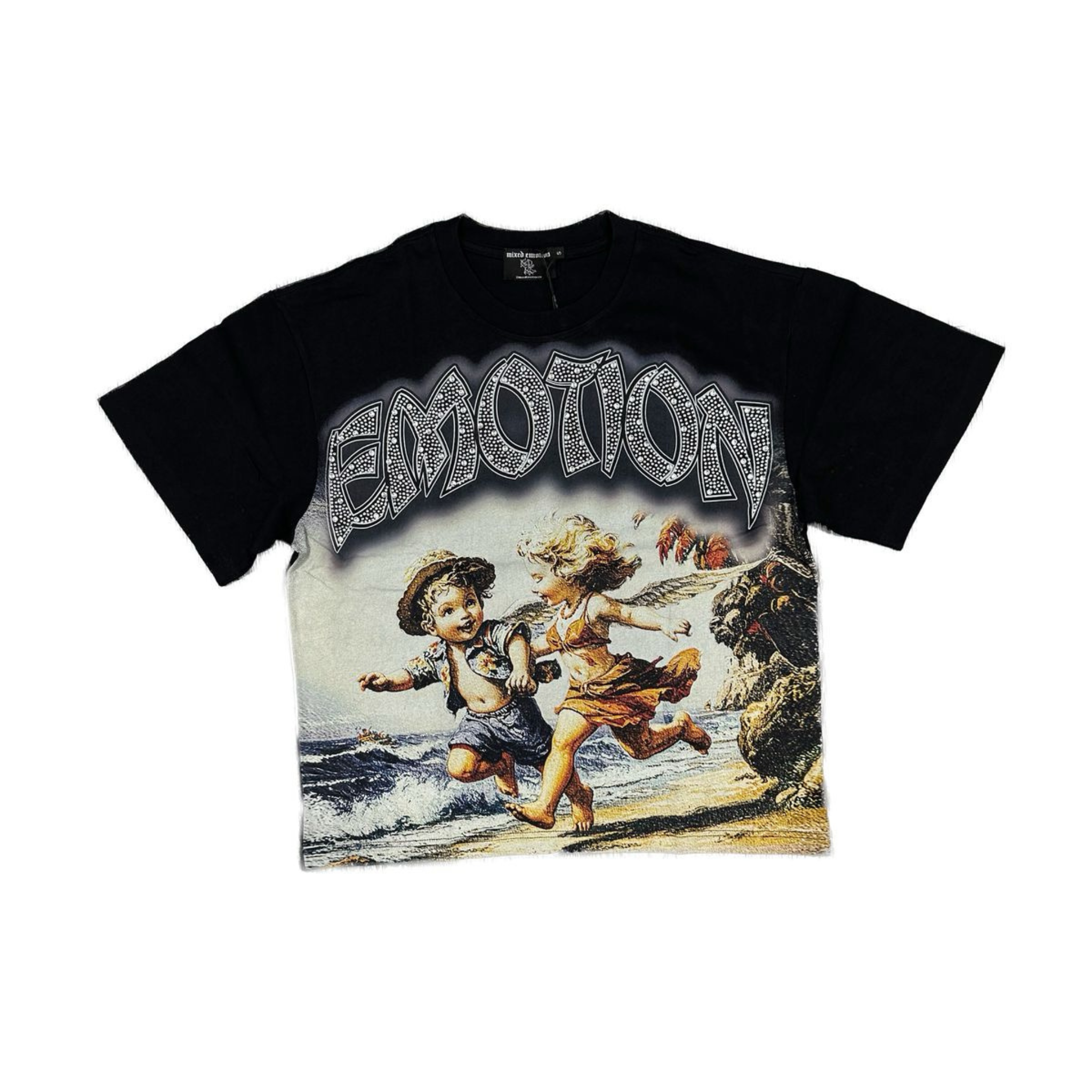 Mixed Emotion "Seaside" Rhinestone Tee (Black) - Mixed Emotion