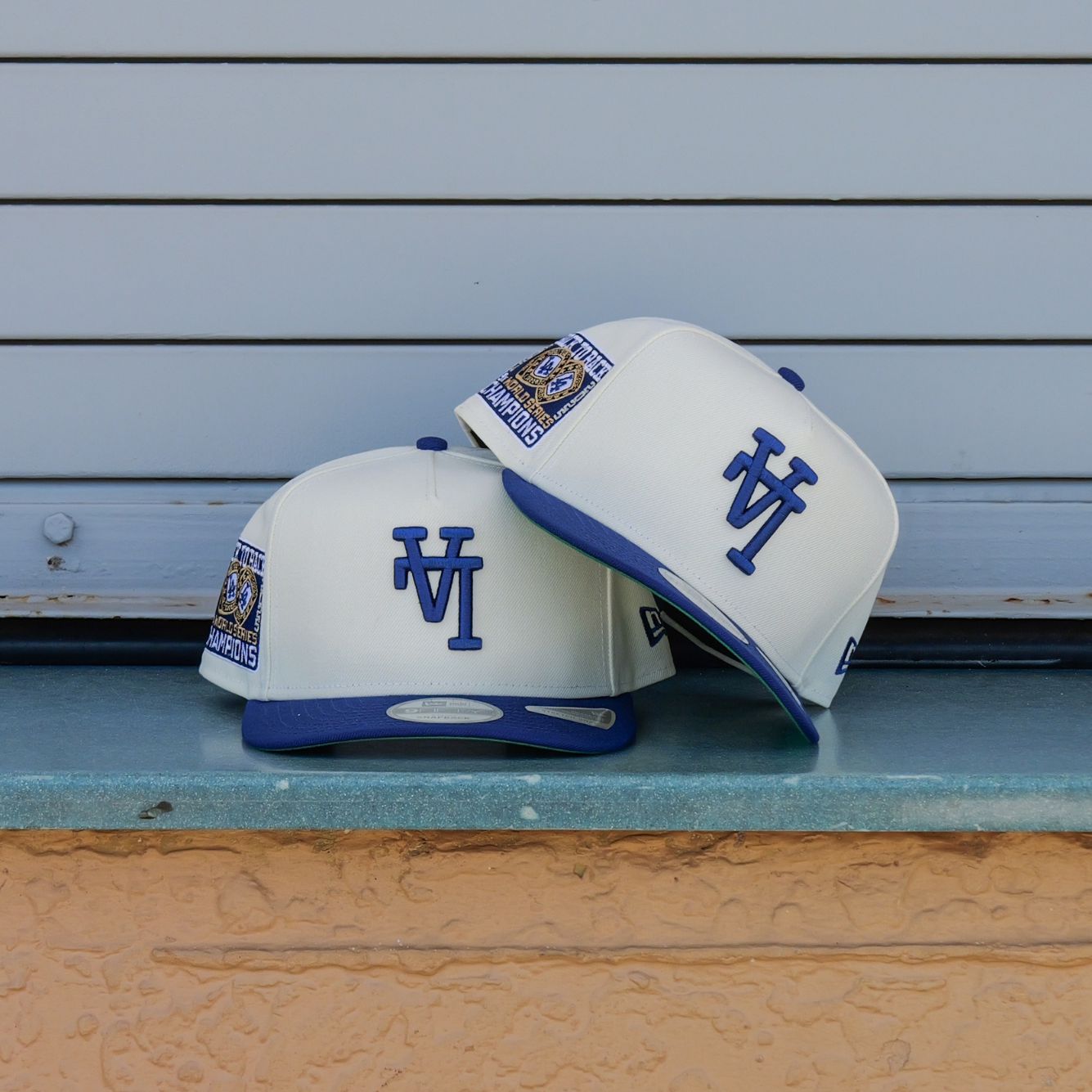New Era LA Dodgers 24/25 Back To Back Champs 9FIFTY A-Frame Snapback-(Cream/Blue) - New Era