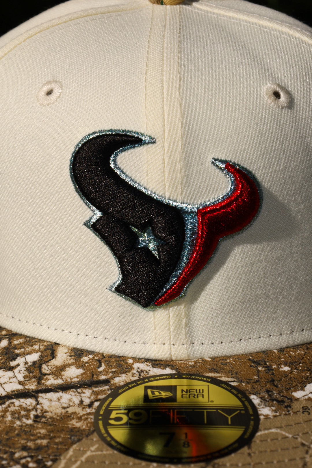New Era Houston Texans 25th Season Side Patch Grey UV 59Fifty Fitted (Chrome/Real Tree Camo)