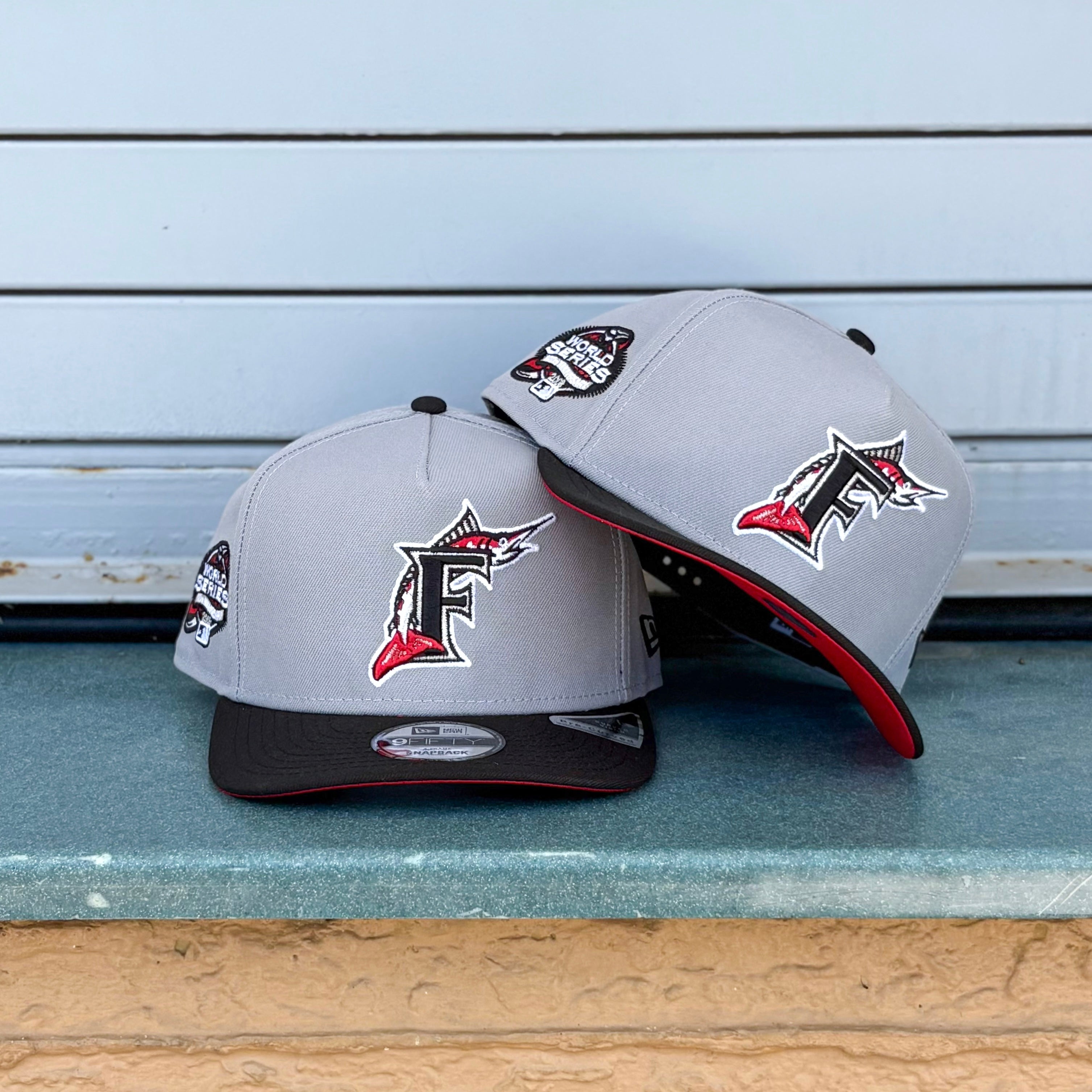 New Era Florida Marlins 2003 World Series Red UV 9FIFTY A-Frame Snapback (Grey/Black)