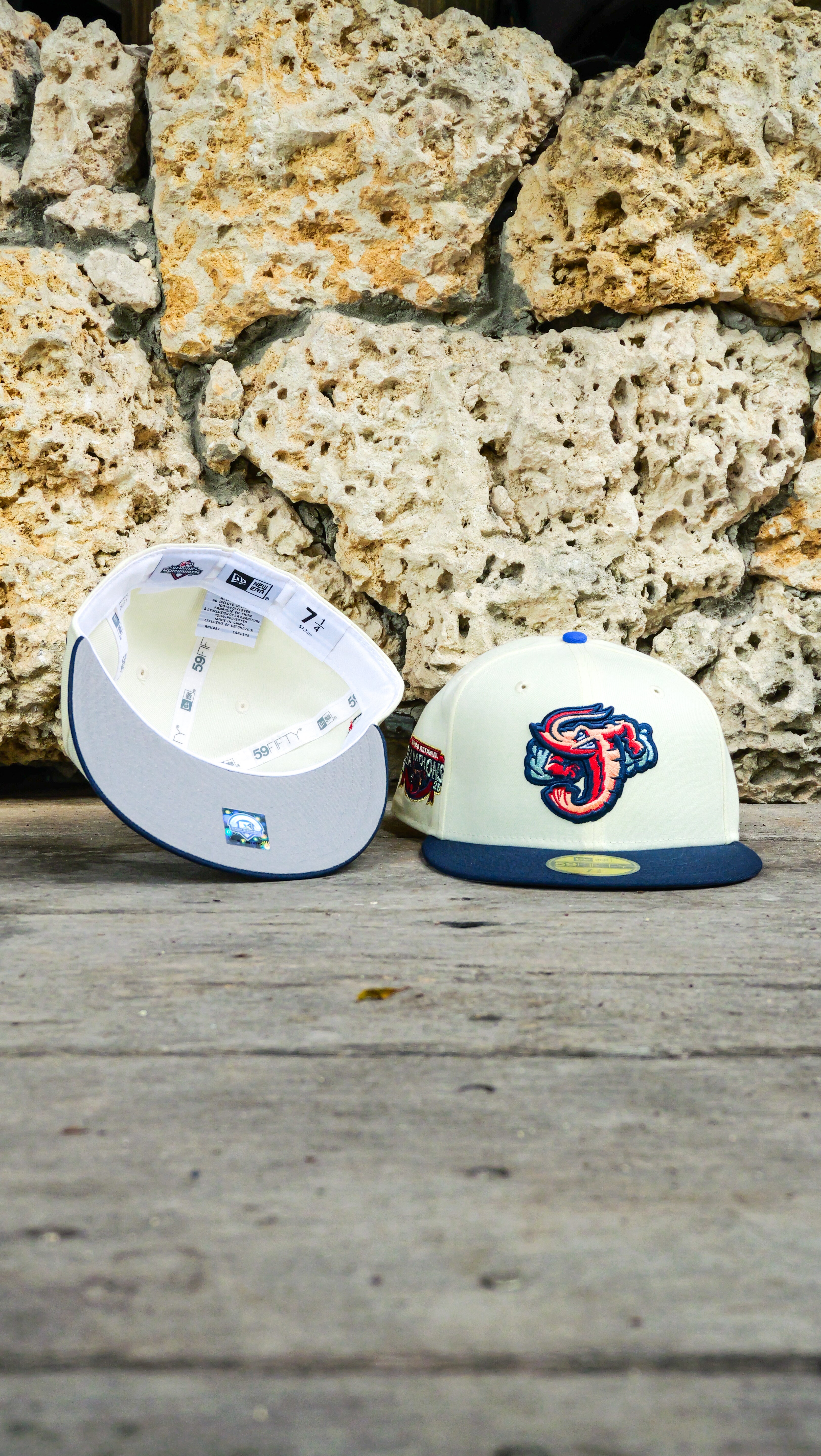 New Era Jacksonville Jumbo Shrimp 2025 Triple-A National Champions Side Patch Grey UV 59Fifty Fitted (Chrome/Ocean Blue)