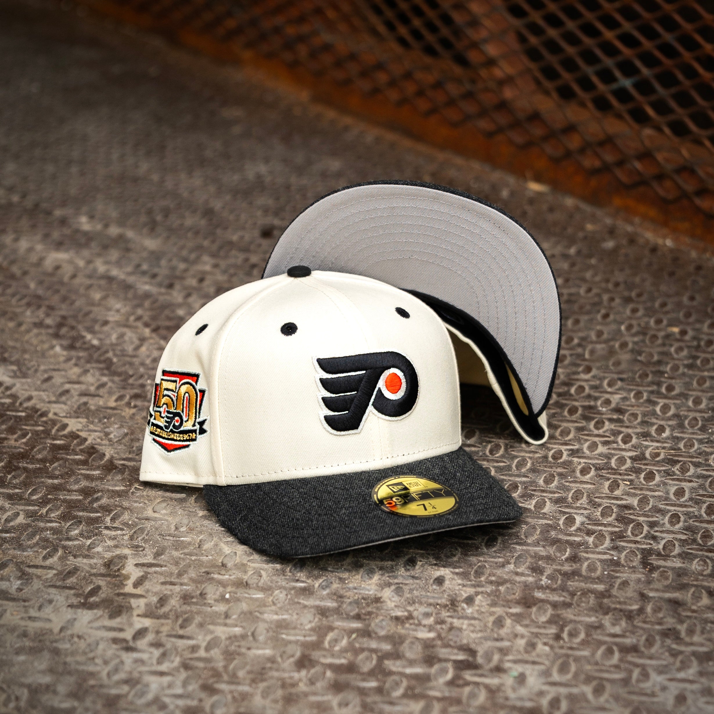 New Era Philadelphia Flyers 50th Anniversary Grey UV 59Fifty Fitted (Off White/Heather Black) - New Era