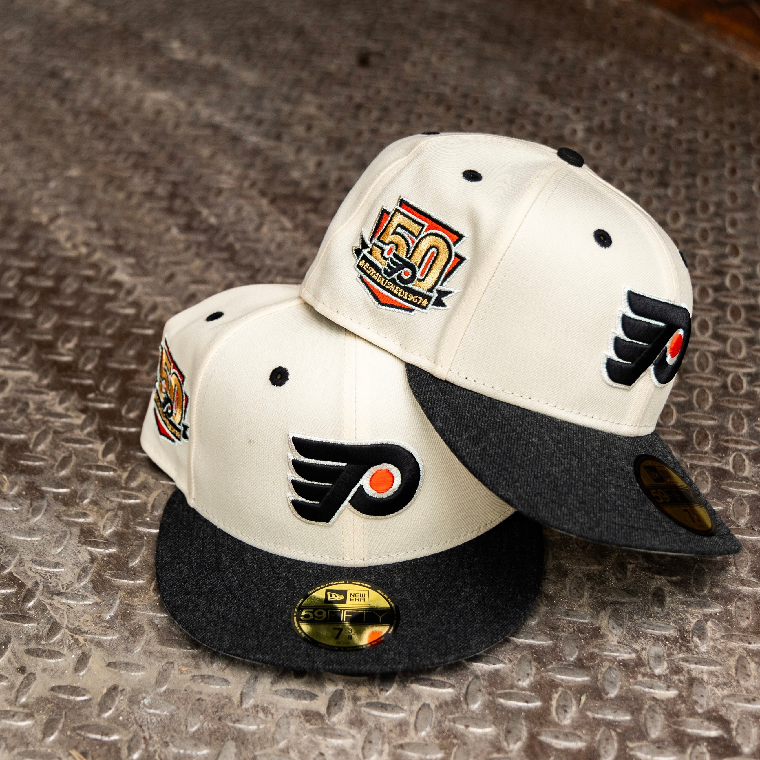 New Era Philadelphia Flyers 50th Anniversary Grey UV 59Fifty Fitted (Off White/Heather Black) - New Era