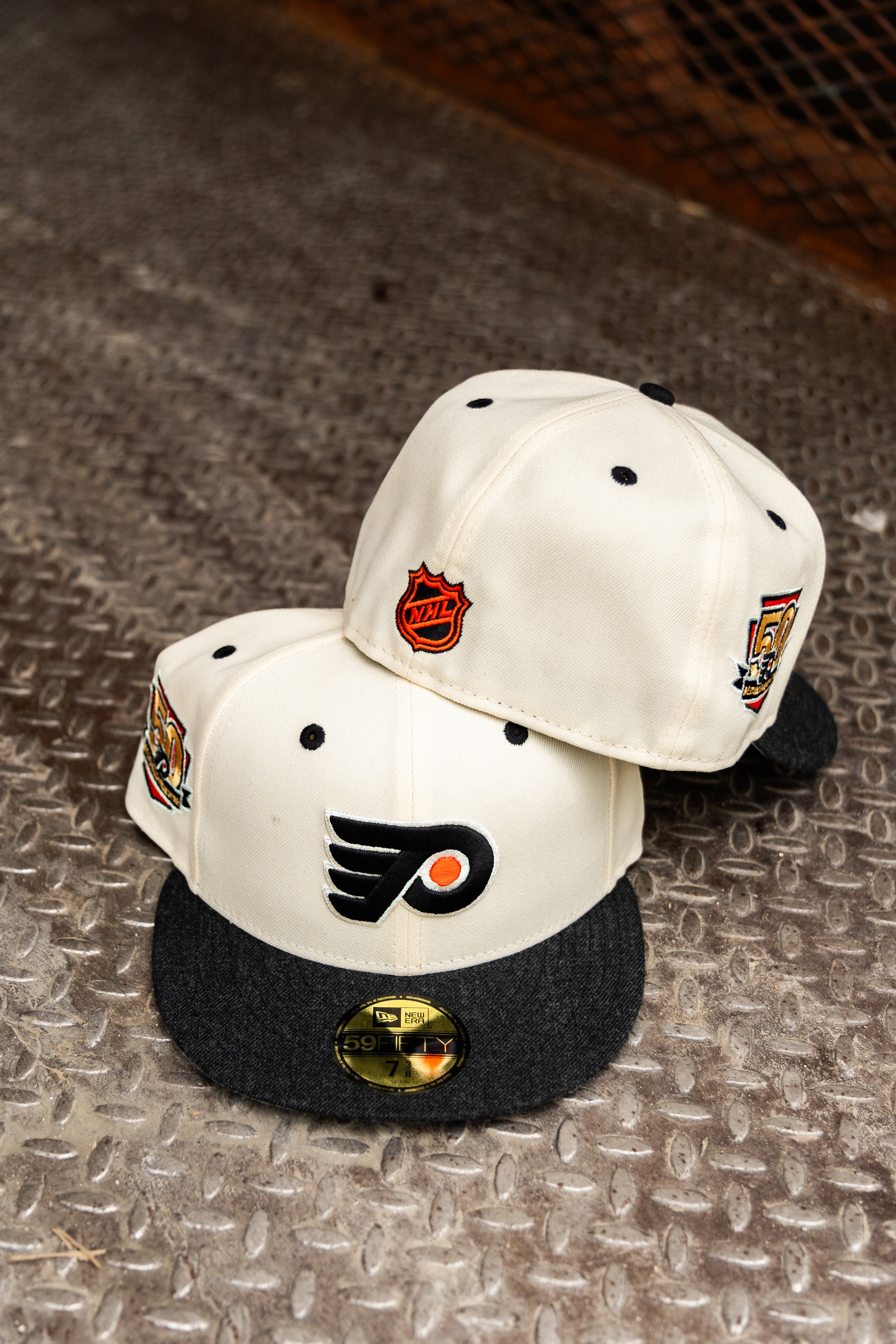 New Era Philadelphia Flyers 50th Anniversary Grey UV 59Fifty Fitted (Off White/Heather Black) - New Era