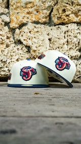 New Era Jacksonville Jumbo Shrimp 2025 Triple-A National Champions Side Patch Grey UV 59Fifty Fitted (Chrome/Ocean Blue)