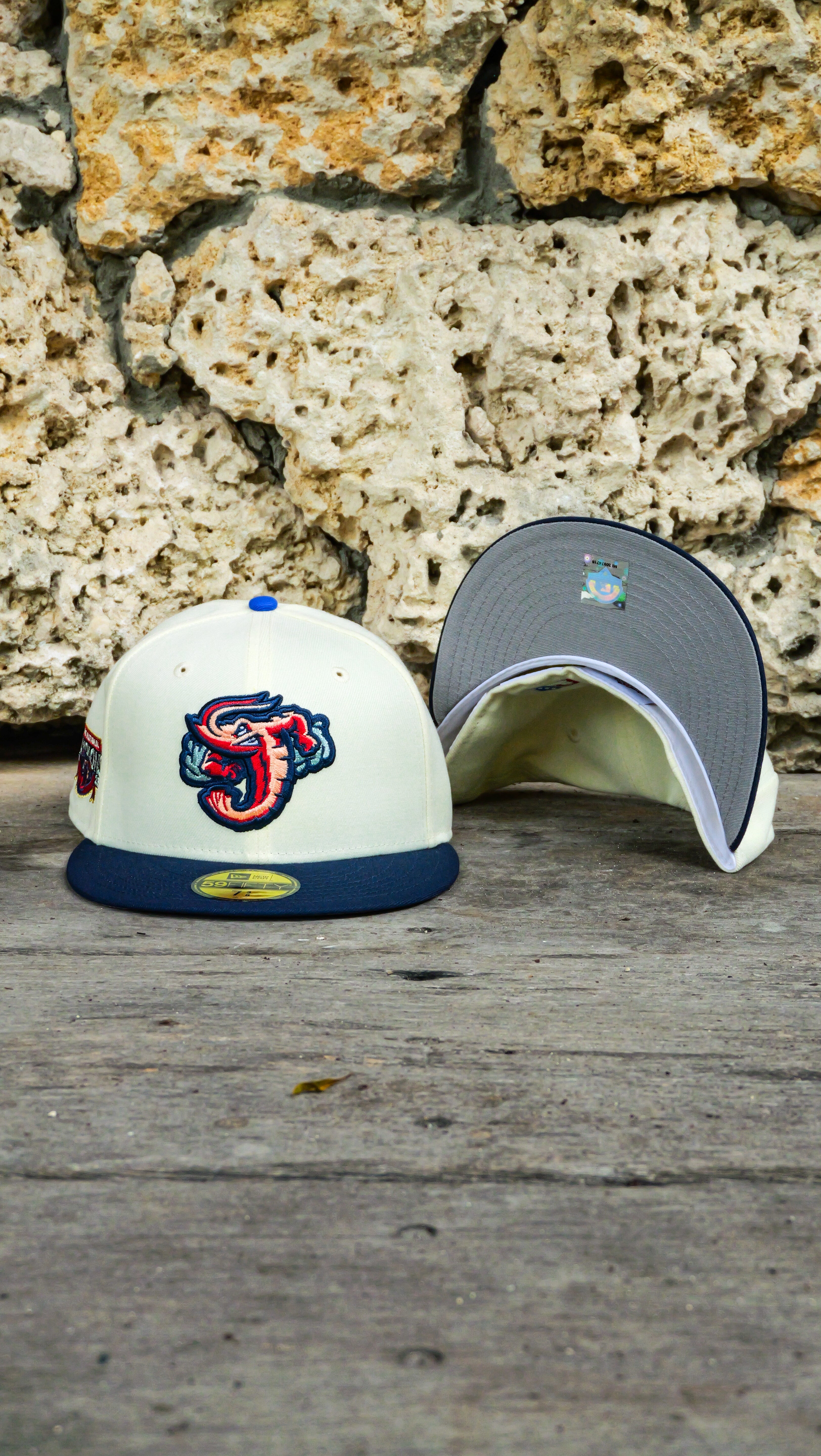 New Era Jacksonville Jumbo Shrimp 2025 Triple-A National Champions Side Patch Grey UV 59Fifty Fitted (Chrome/Ocean Blue)