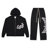Godspeed OG Logo Sweatsuit V2 (Black/Silver Satin) - Godspeed
