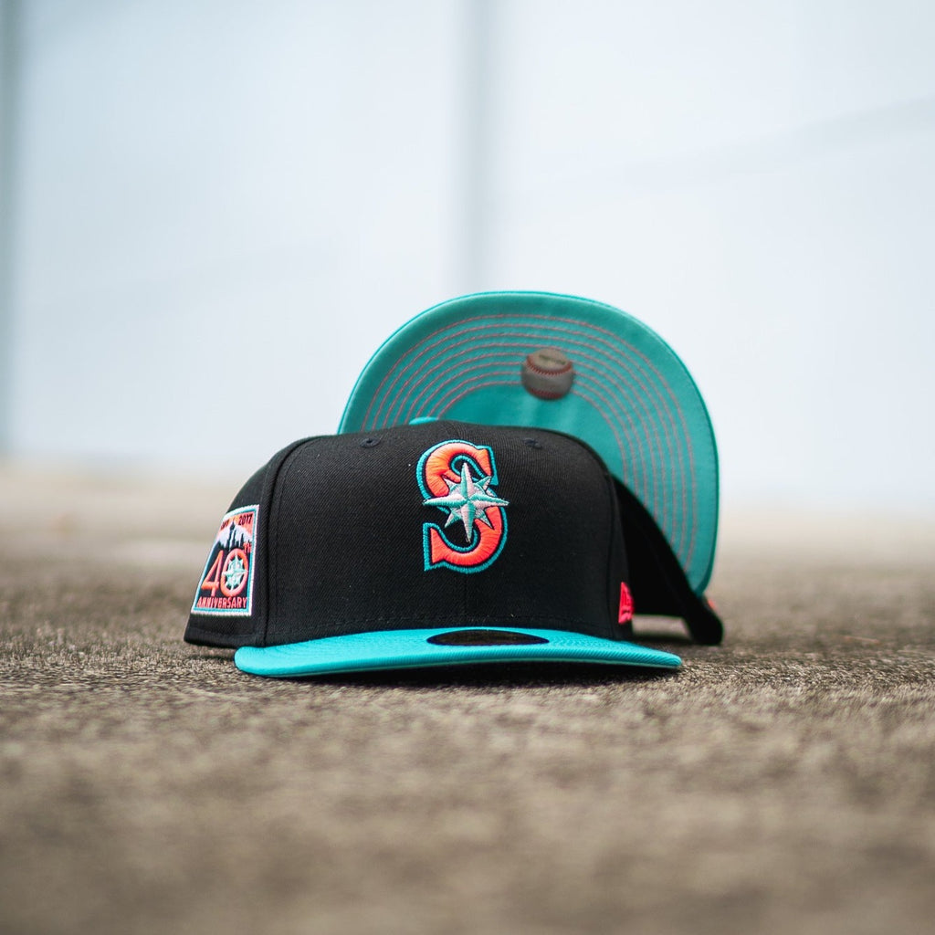 Seattle Mariners New Era Custom 59FIFTY Black UV Logos Patch Fitted Hat, 7 1/4 / Black