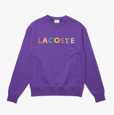 Lacoste Unisex LIVE Loose Fit Embroidered Fleece Sweatshirt (Purple) - Lacoste