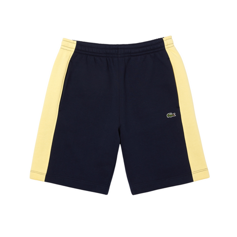Lacoste Color-Block Brushed Fleece Shorts (Navy Blue/Yellow) - Lacoste