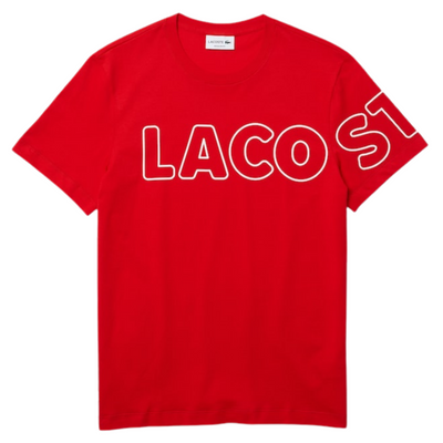 Lacoste Heritage Branded Crew Neck Flecked Cotton T-Shirt (Red) - Lacoste
