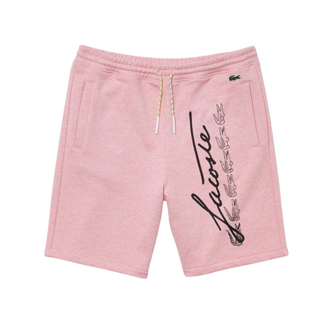 Lacoste Men's Signature Print Cotton Fleece Shorts (Pink) - Lacoste