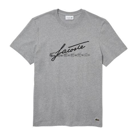 Lacoste Men's Signature And Crocodile Print Crew Neck Cotton T-Shirt (Grey Chine) - Lacoste