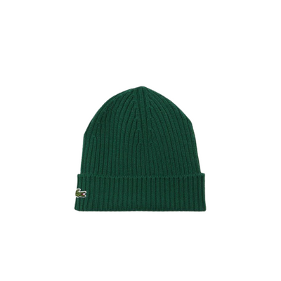 Lacoste Unisex Ribbed Wool Beanie (Green) - Lacoste