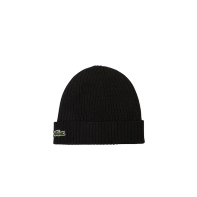 Lacoste Unisex Ribbed Wool Beanie (Black) - Lacoste