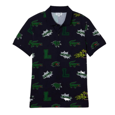 Lacoste Holiday Regular Fit Crocodile Print Polo (Navy Blue) - Lacoste